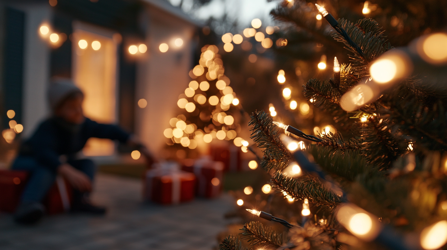 Happy Child With Christmas Tree Lit Up